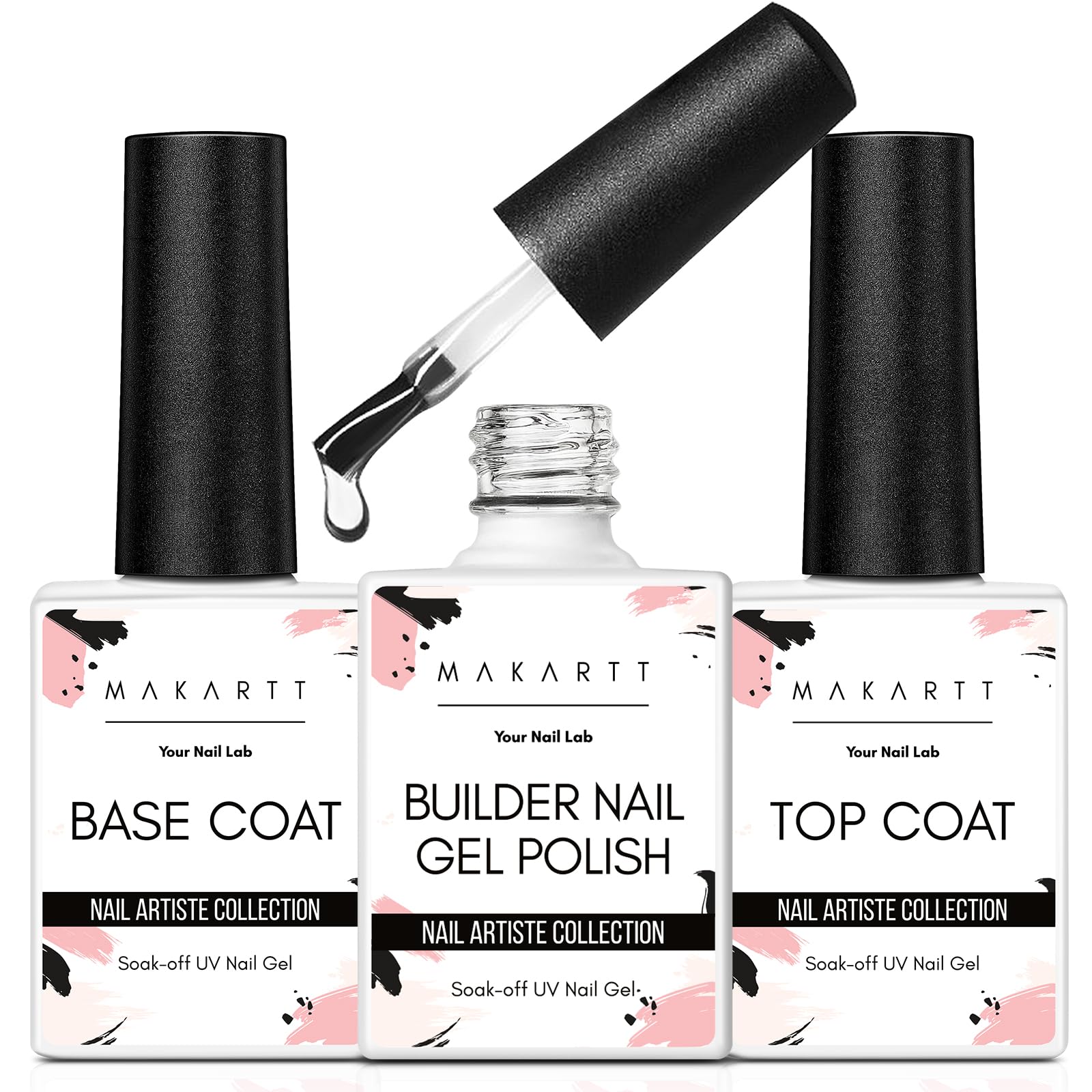 Makartt gel constructor transparente para uñas, ofrece adhesión sólida.