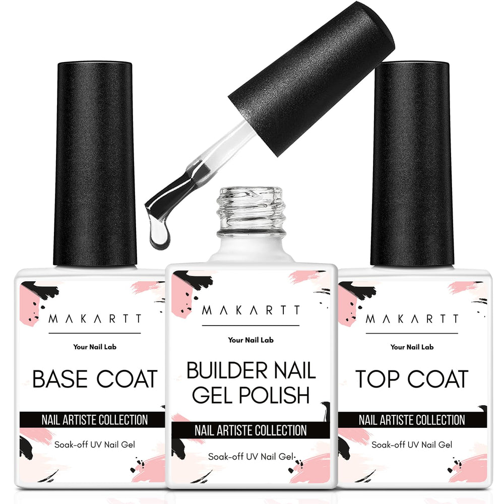 Makartt gel constructor transparente para uñas, ofrece adhesión sólida.