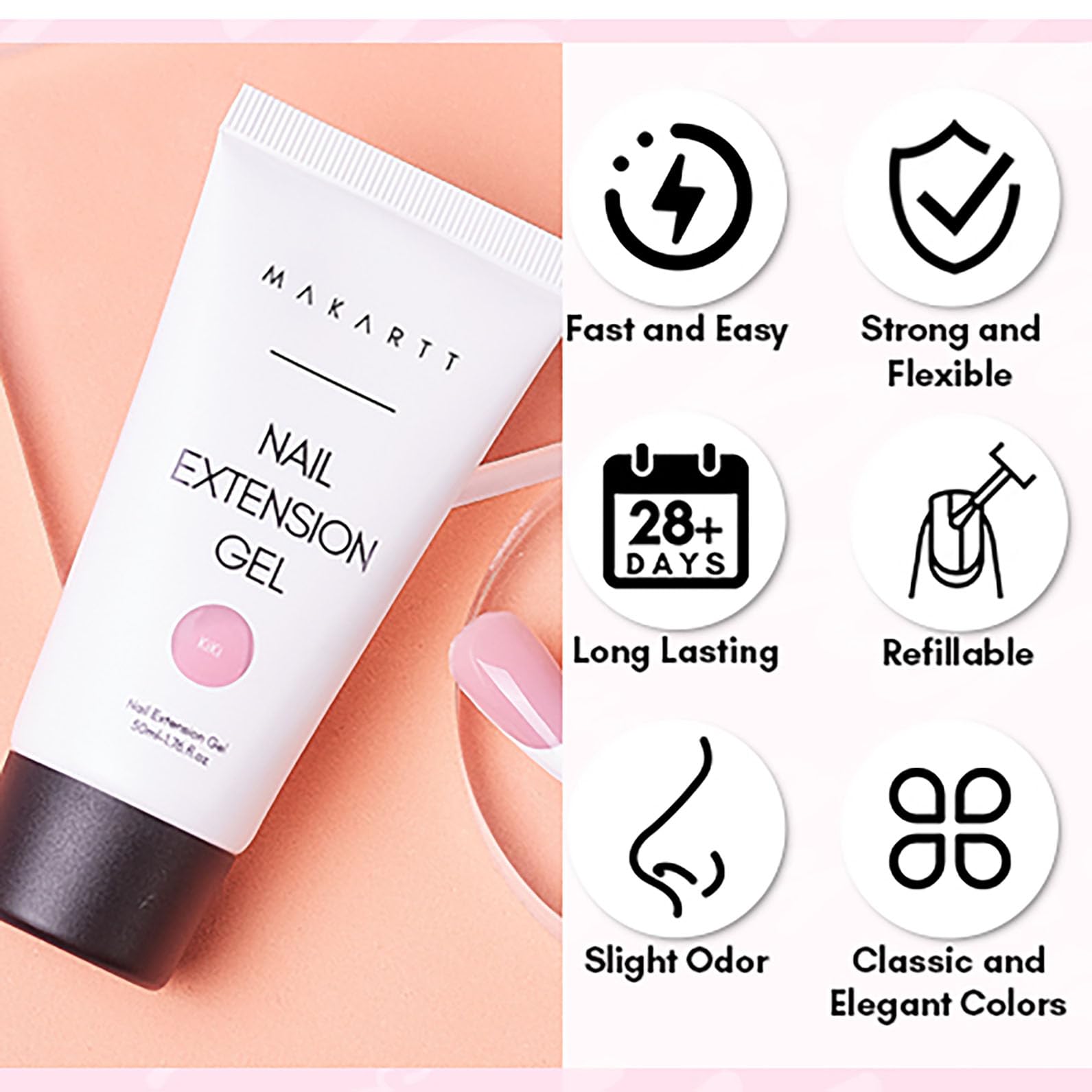 Makartt gel-durabilidad-resistencia ofrece uñas más fuertes y duraderas.