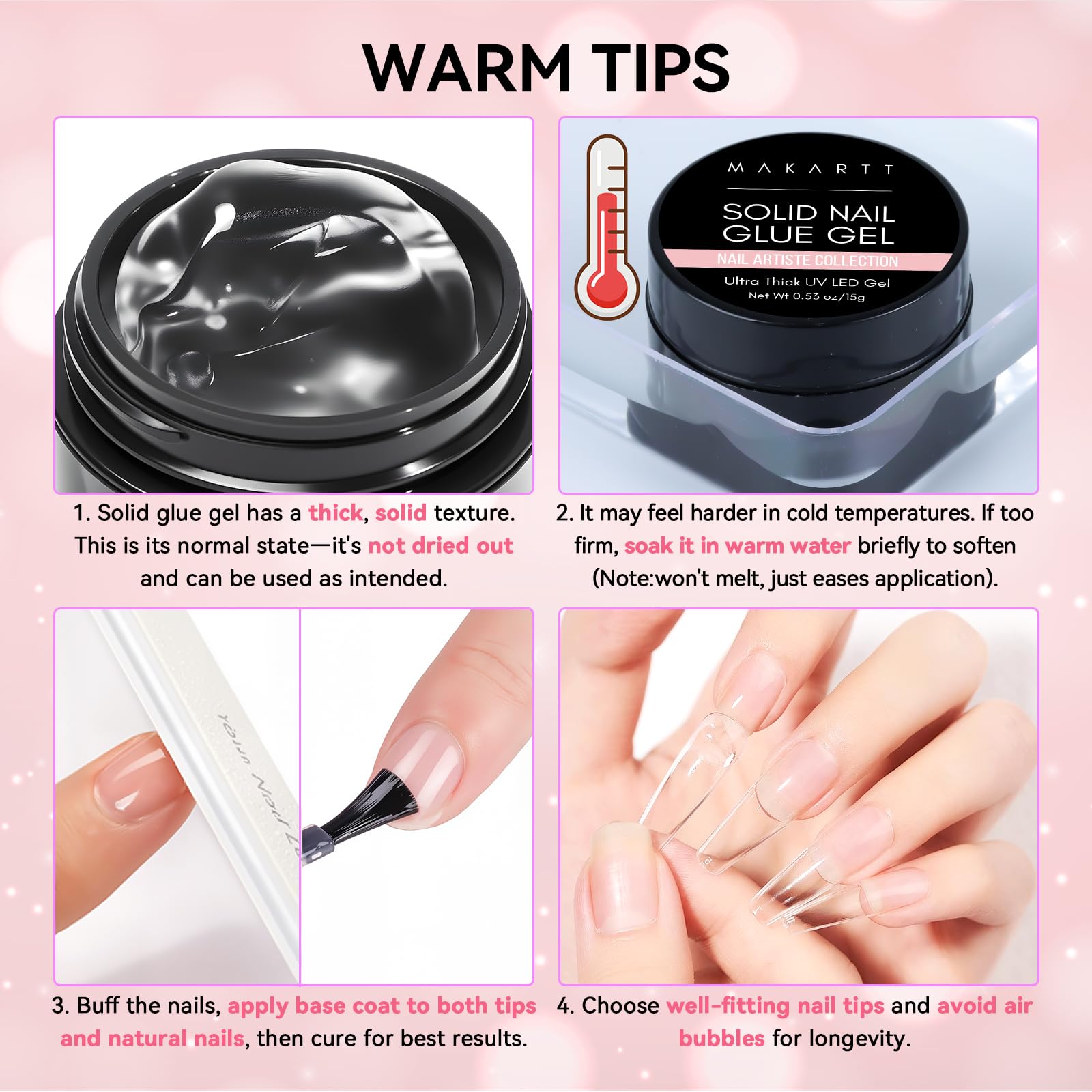 Makartt gel sólido para uñas, adherente para decorar con brillo y cristales.