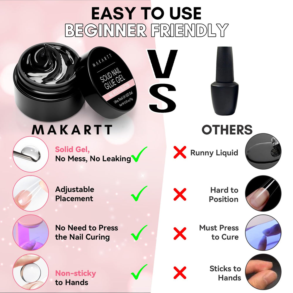 Makartt gel sólido para uñas, ideal para fijar puntas y mayor durabilidad.