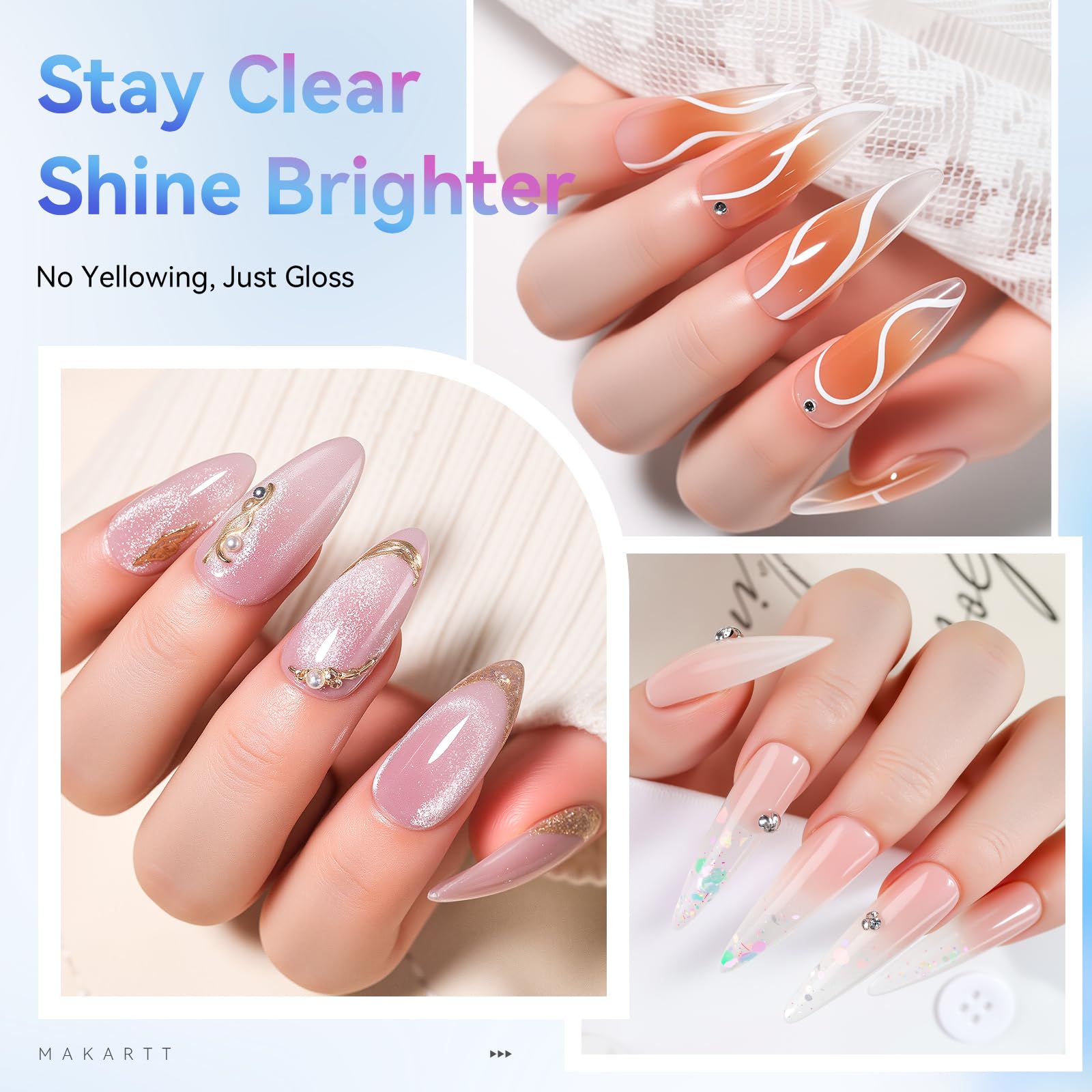 Makartt base coat works with most soak-off gel polishes for versatile nail art.