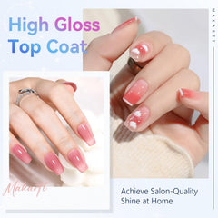 Makartt Gel Top Coat crystal-clear layer highlights transparent high-gloss look.