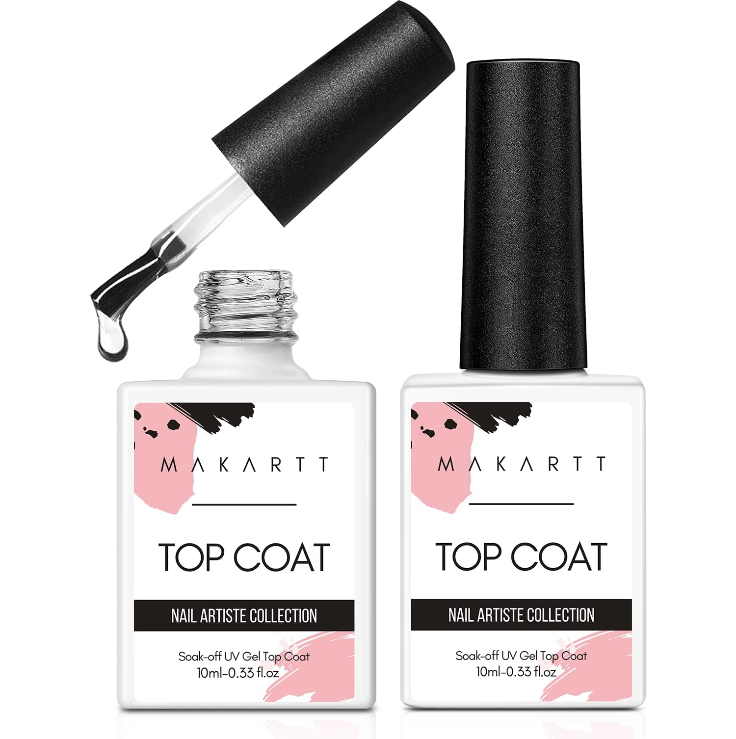 Makartt Gel Top Coat glossy finish on nails with mirror-like shine.