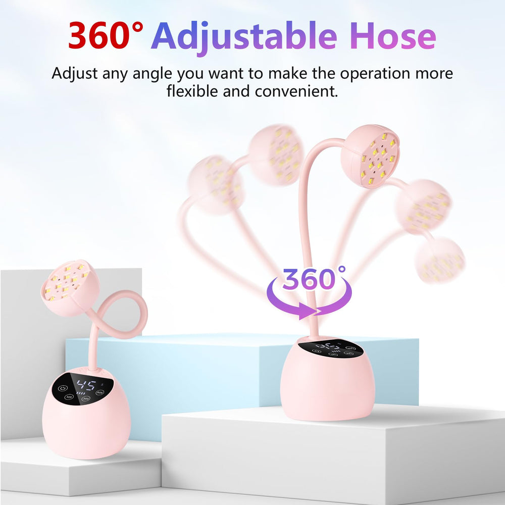 Makartt lamp with 360-degree gooseneck for angle-perfect curing.