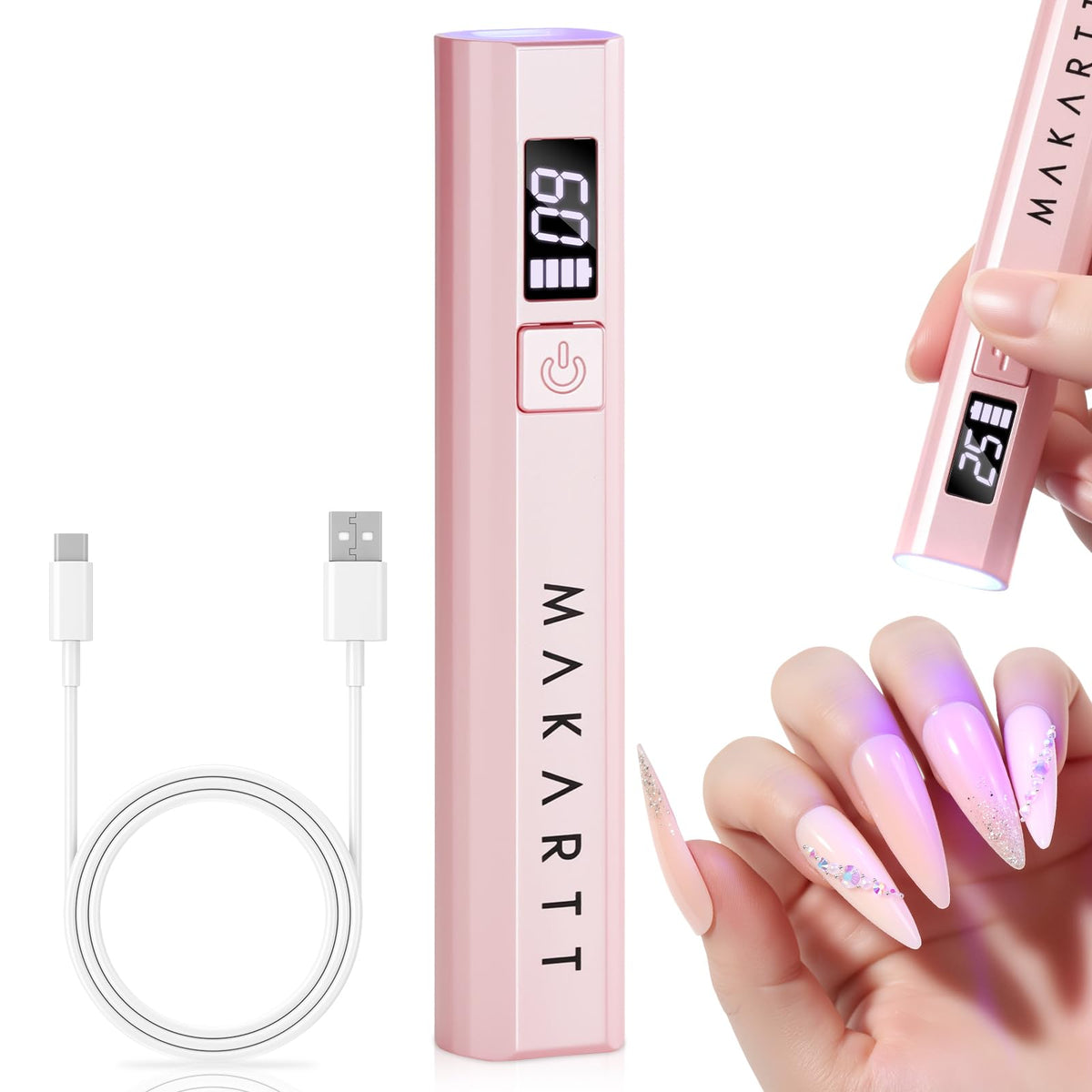 Makartt handheld UV light pink front view showing compact design for gel nails