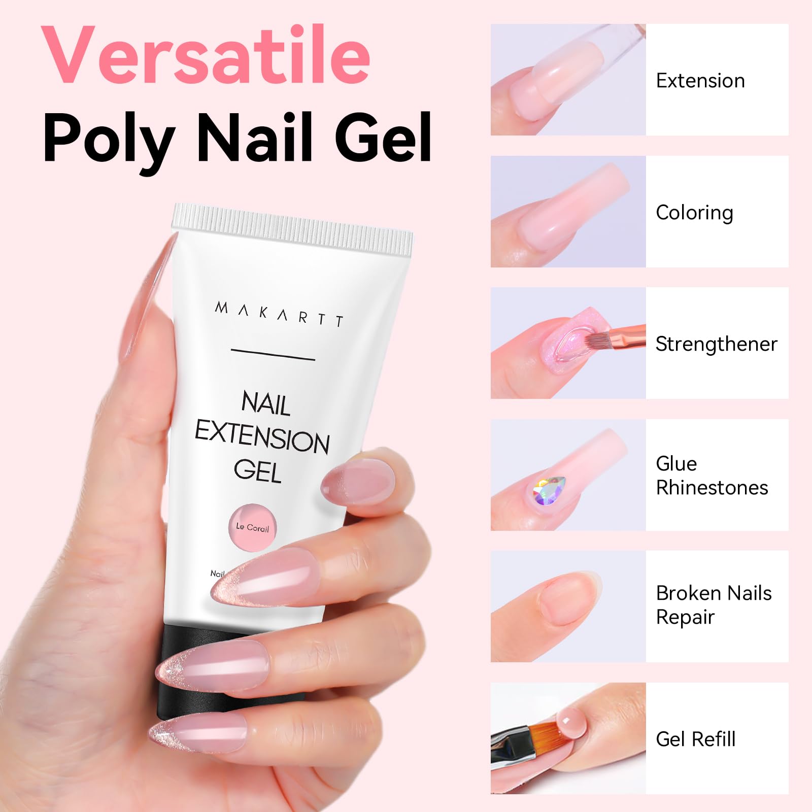 Makartt Hema-Free Poly Nail Gel application and sculpting for smooth nail extensions