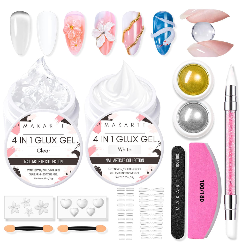 Makartt kit gel 3D uñas claro, extensión duradera y acabado suave.