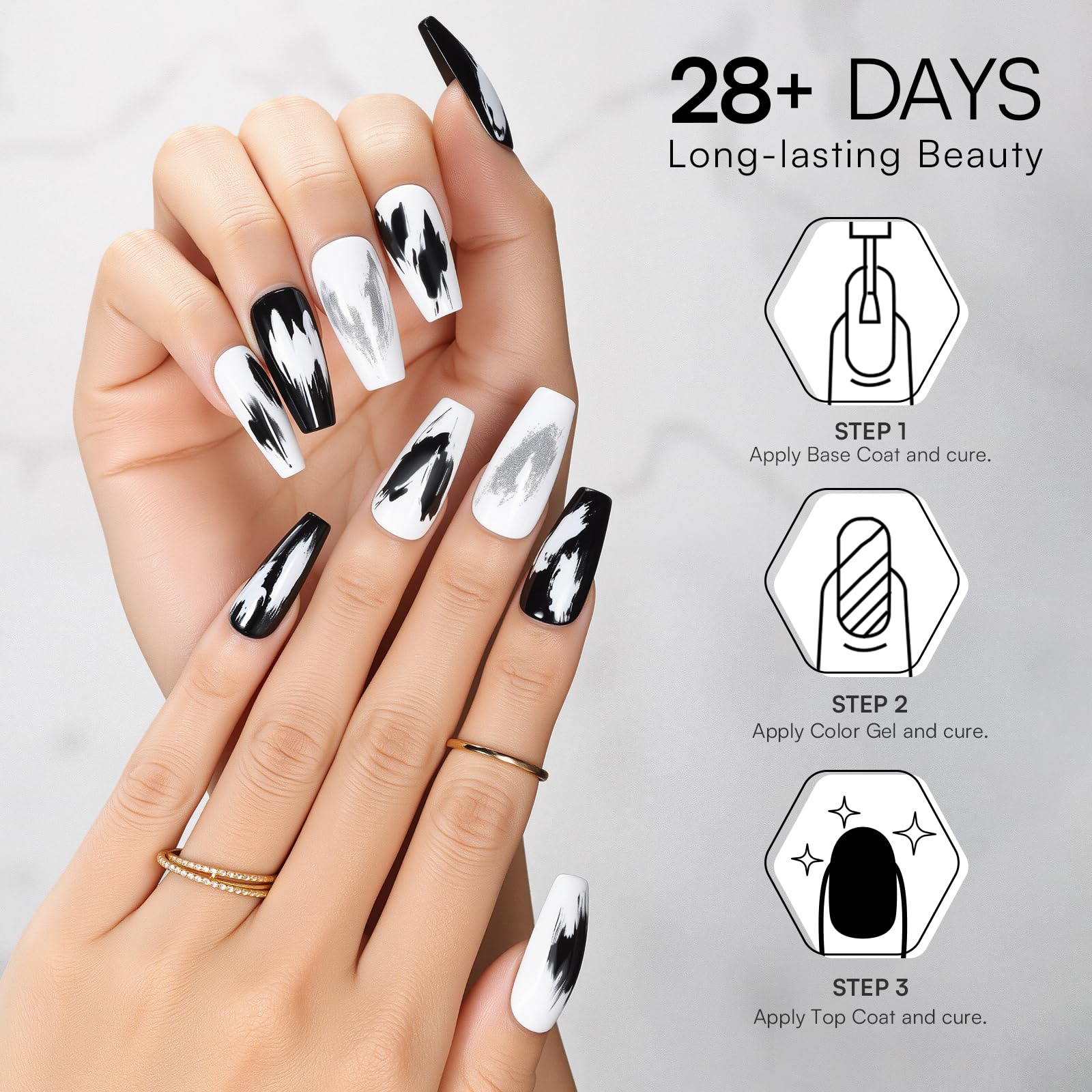 Arte de uñas con Makartt negro-blanco en diseño profesional