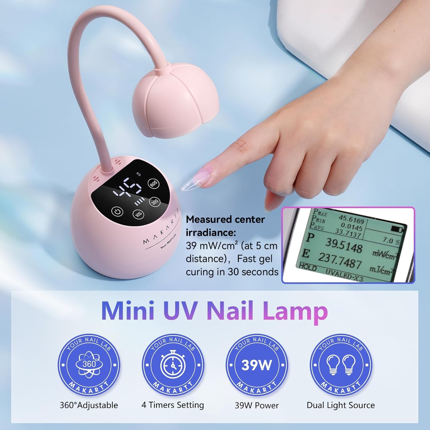 Makartt LCD timing display on nail lamp for quick setting adjustments.
