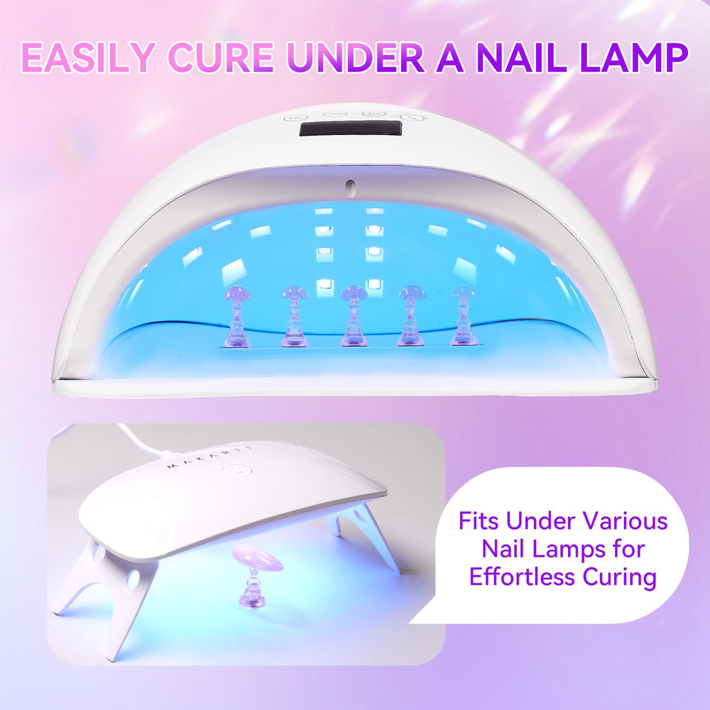 Makartt nail art display during curing with magnetic stand keeps workspace organized.