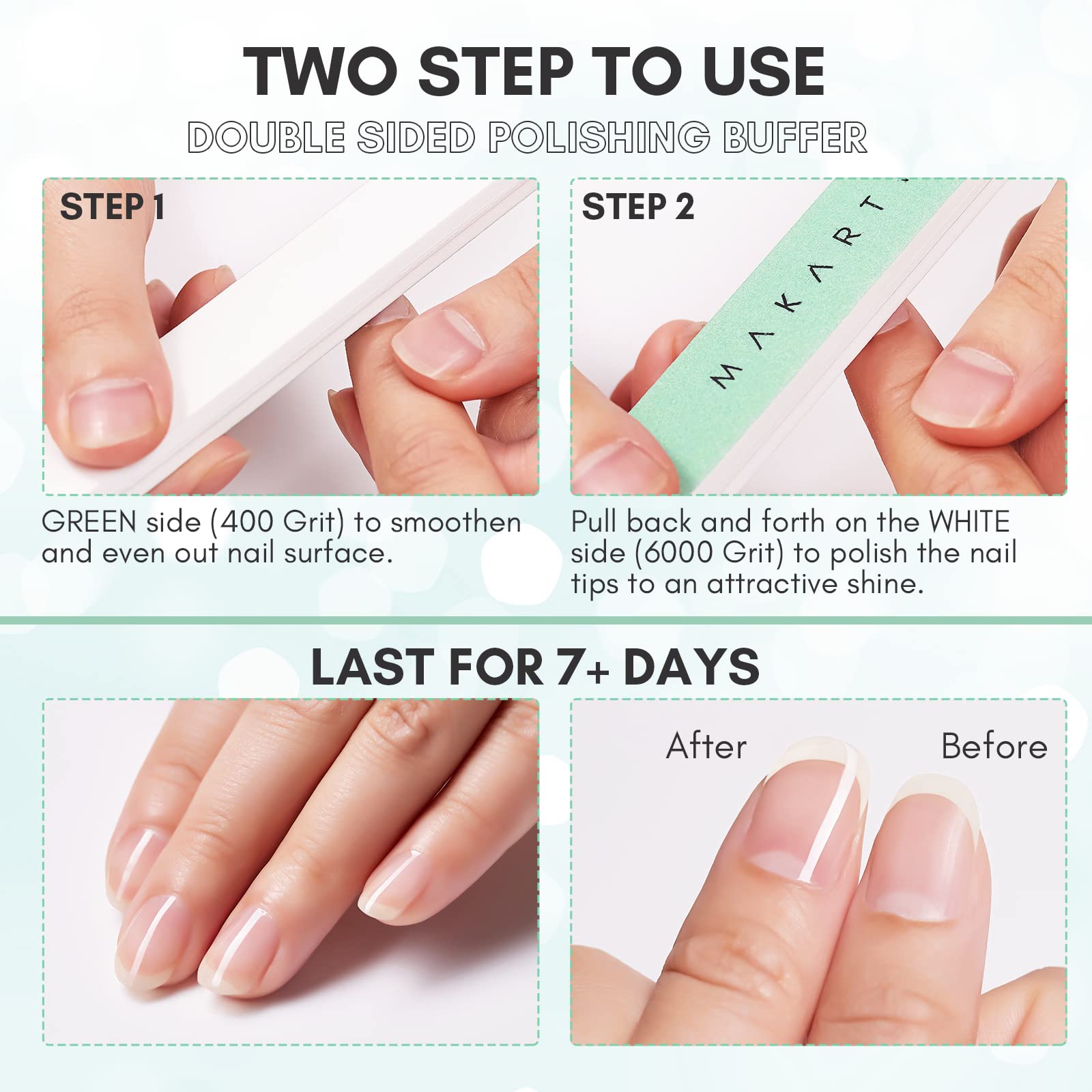 Makartt eco-foam construction ensures soft buffering on natural nails