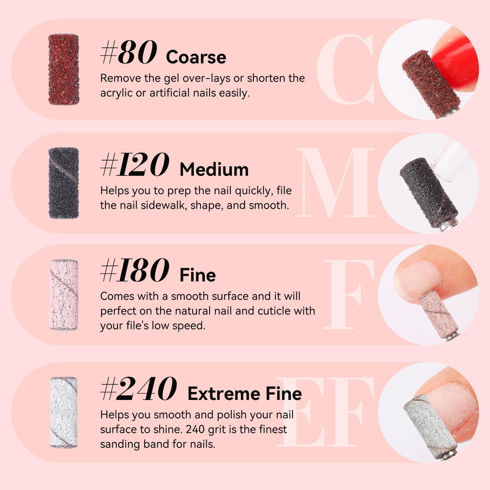 Makartt 180-grit bands for smooth natural nail work.