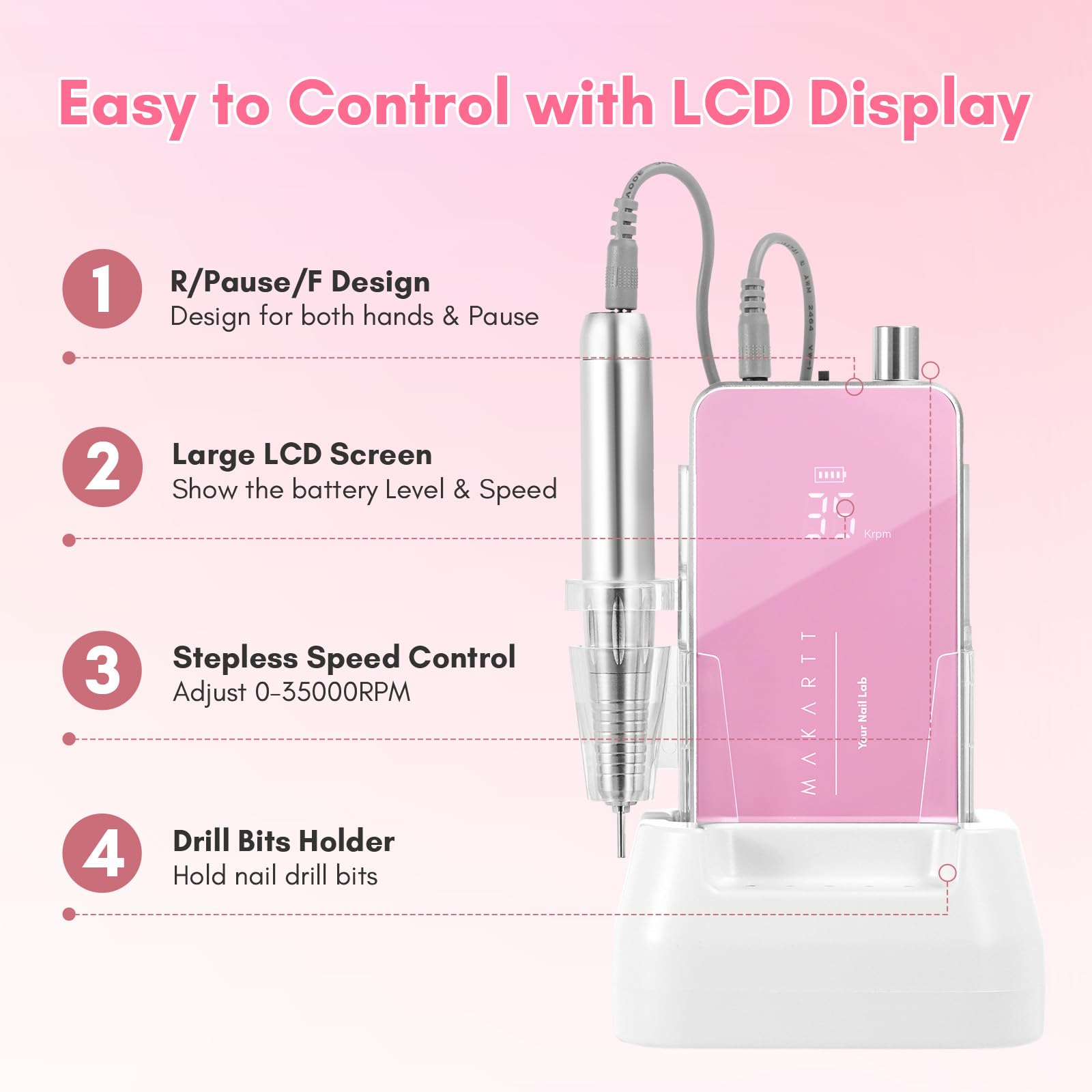 Makartt Nail Drill operates quietly with low vibration during sessions