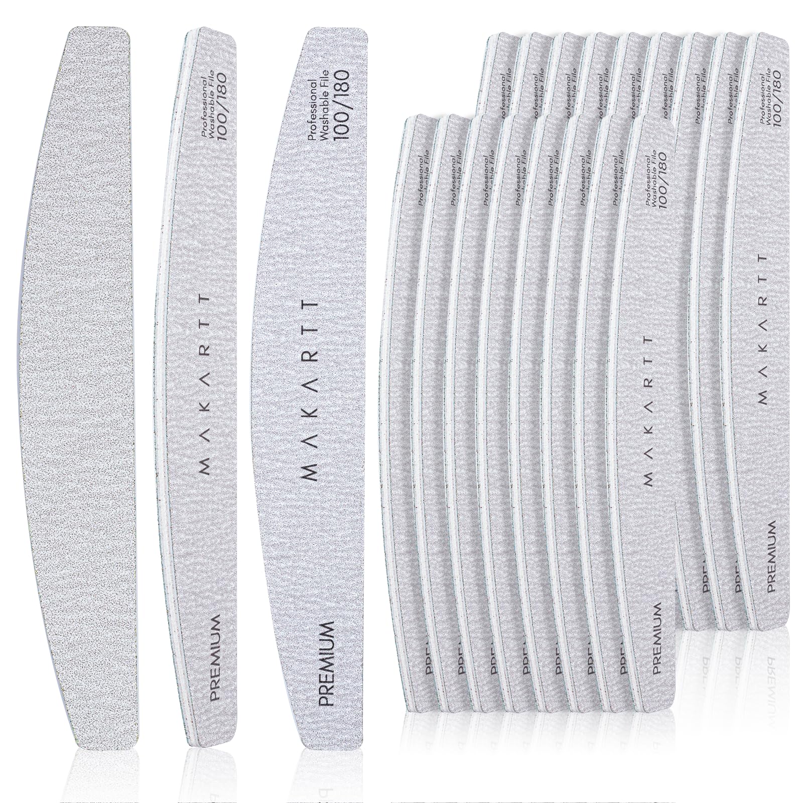 Makartt dual-sided nail file set with 100/180 grit for versatile shaping.