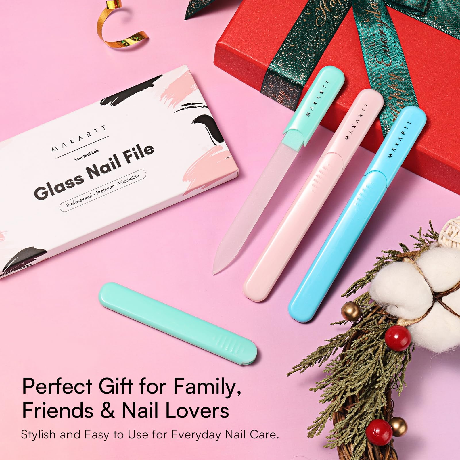 Makartt glass nail file green with case for smooth shaping on the go