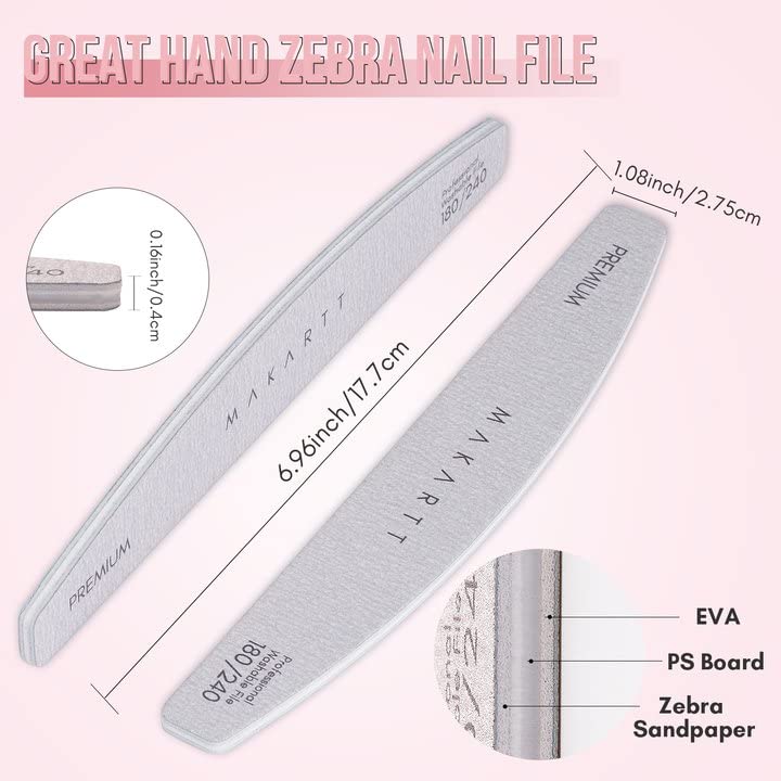 Makartt half-moon design nail file provides controlled filing at 17 cm.