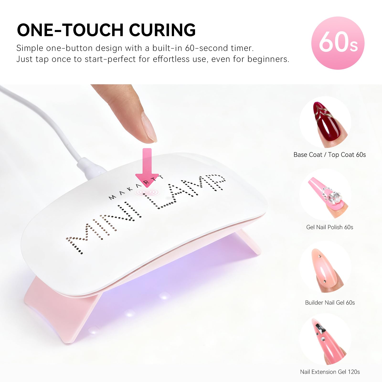 Makartt UV LED Nail Lamp 60s timer enables quick cures