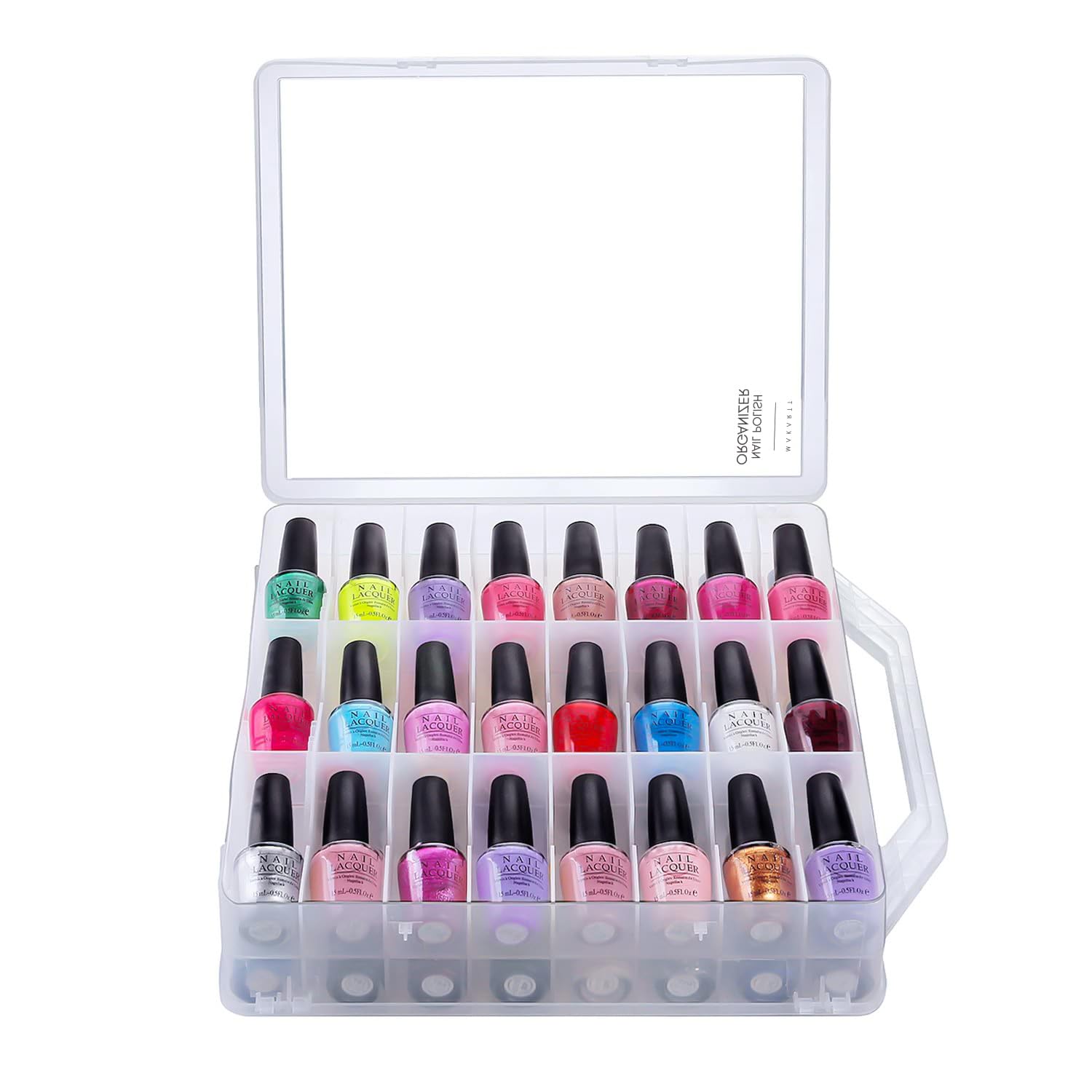 Makartt nail polish organizer showing 48-bottle capacity for quick color selection.