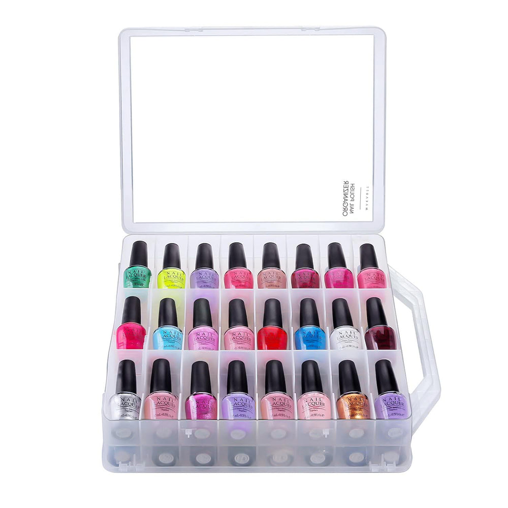 Makartt nail polish organizer showing 48-bottle capacity for quick color selection.