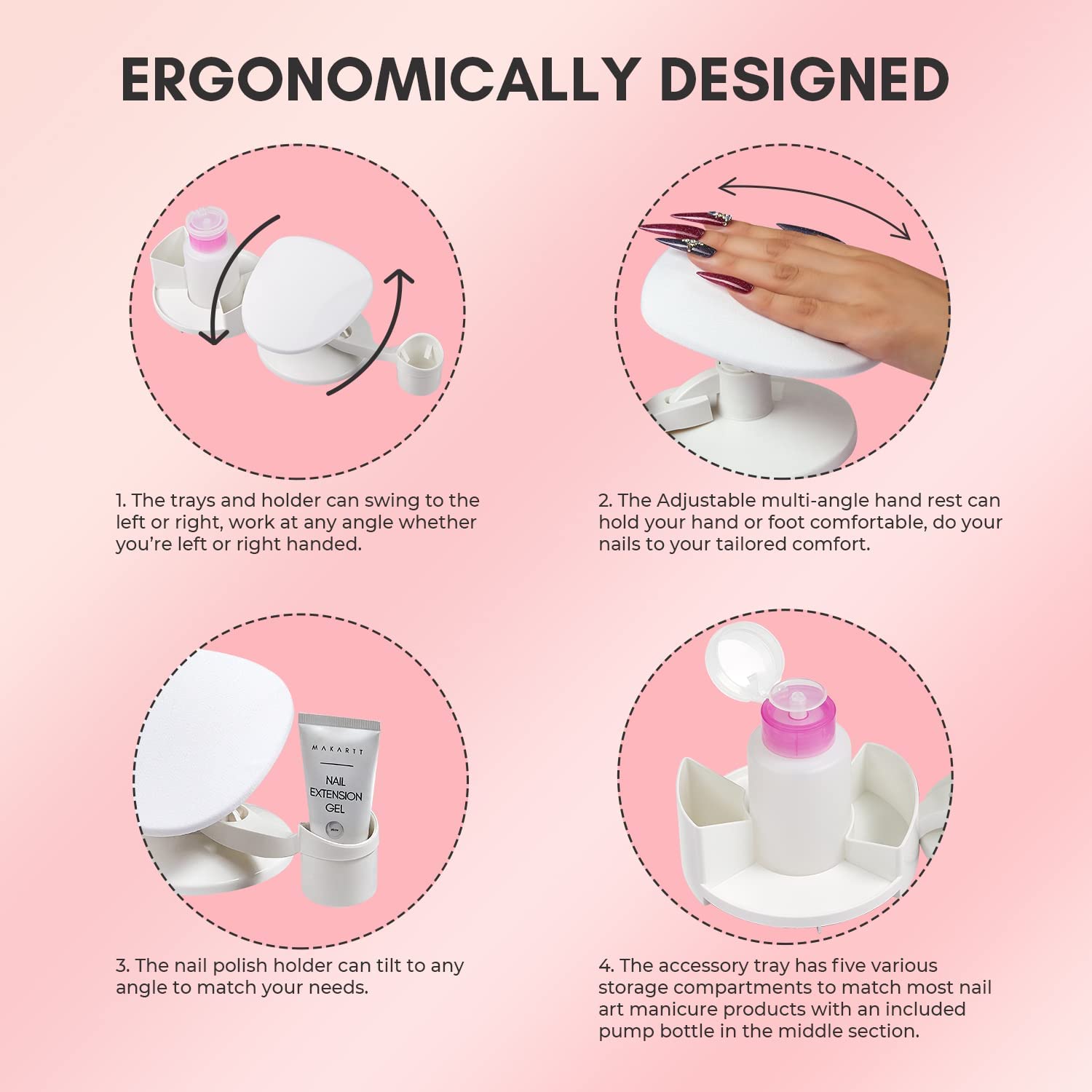 Makartt Nail Stand foot rest supports comfortable pedicures at home.