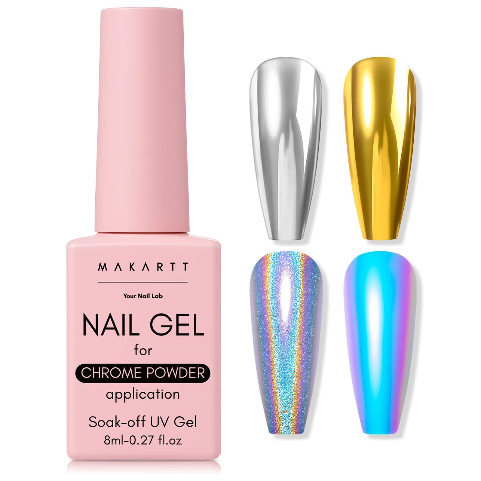 Makartt No Wipe Gel Top Coat for chrome finish delivers mirror shine.