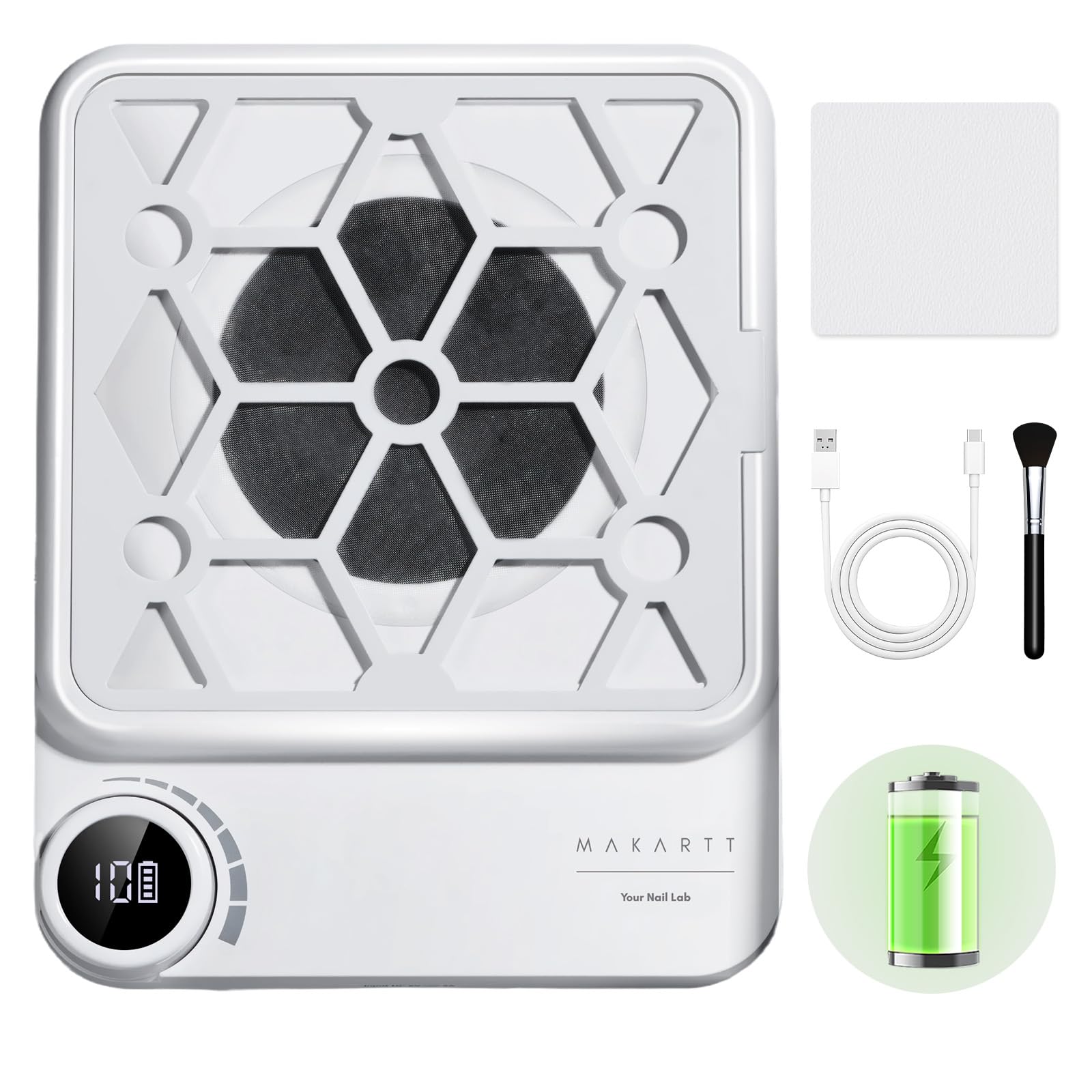 Makartt Rechargeable Nail Dust Collector with 360 suction captures dust efficiently during sessions