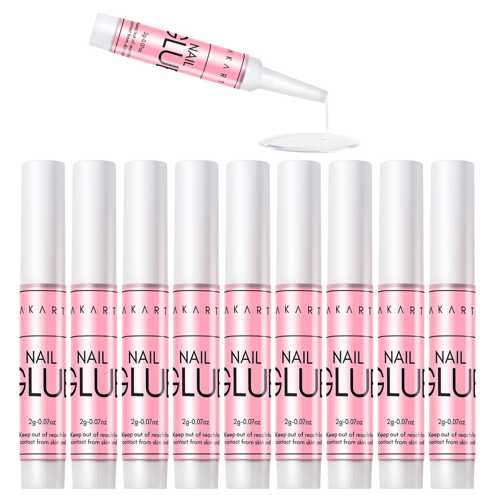 Makartt super strong nail glue bottle closeup showing fast-drying bonding action.