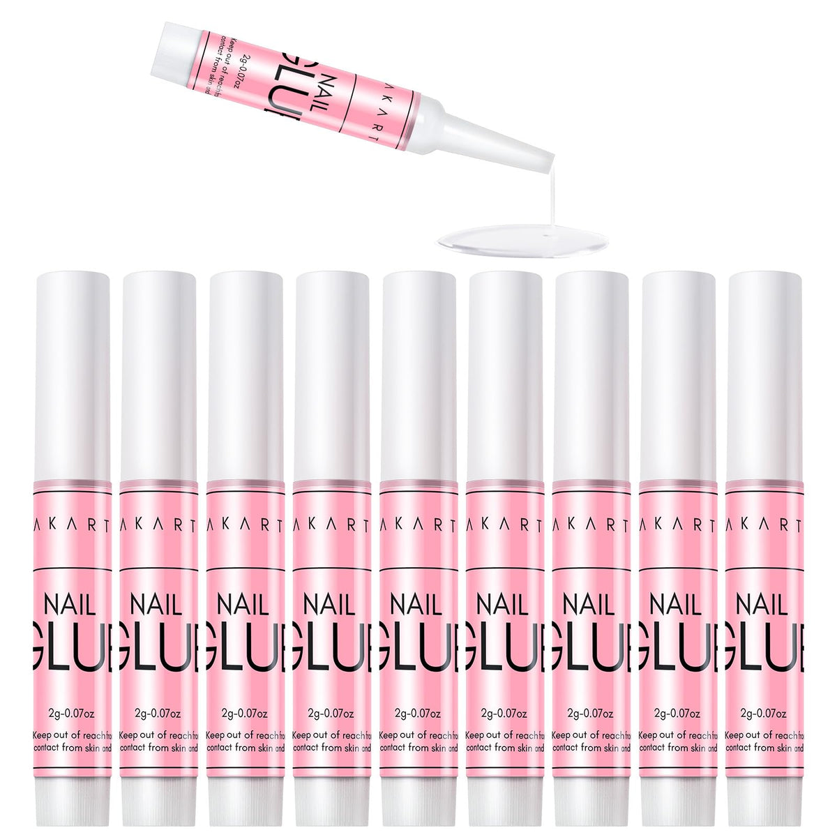 Makartt super strong nail glue bottle closeup showing fast-drying bonding action.