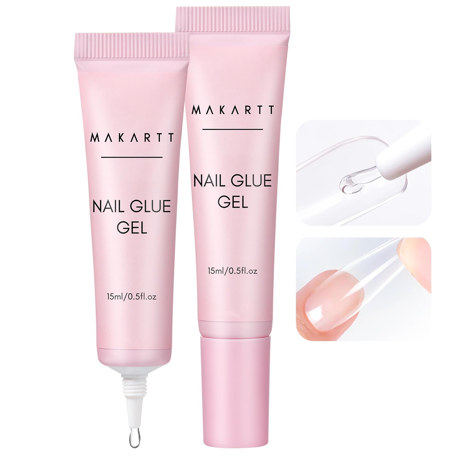 Makartt gel nail glue: tubo de aplicación precisa para fijación duradera de uñas postizas.