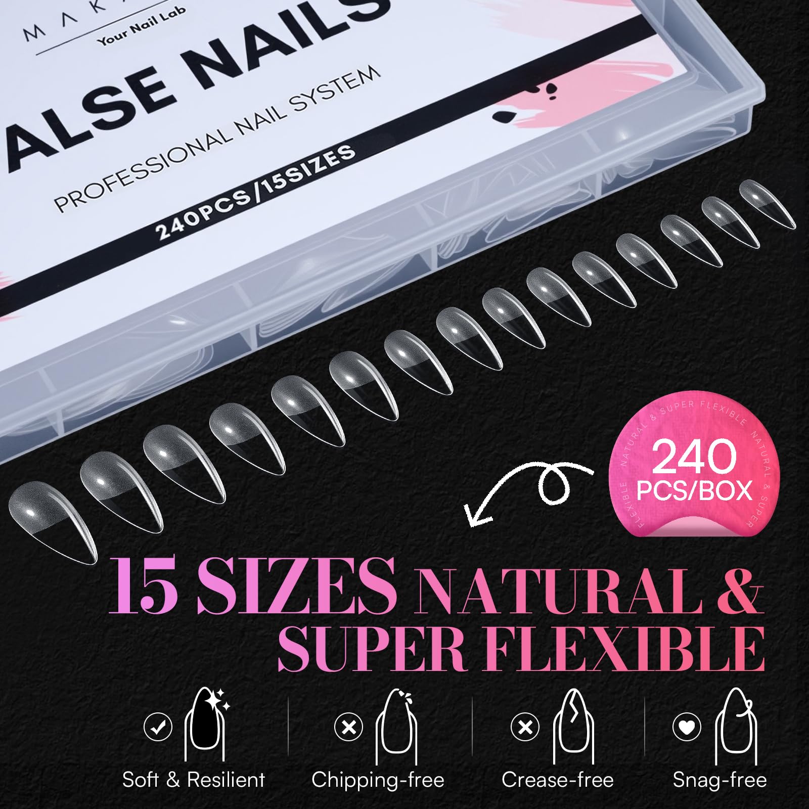 Makartt uñas tips stiletto almendra media facil de aplicar en casa
