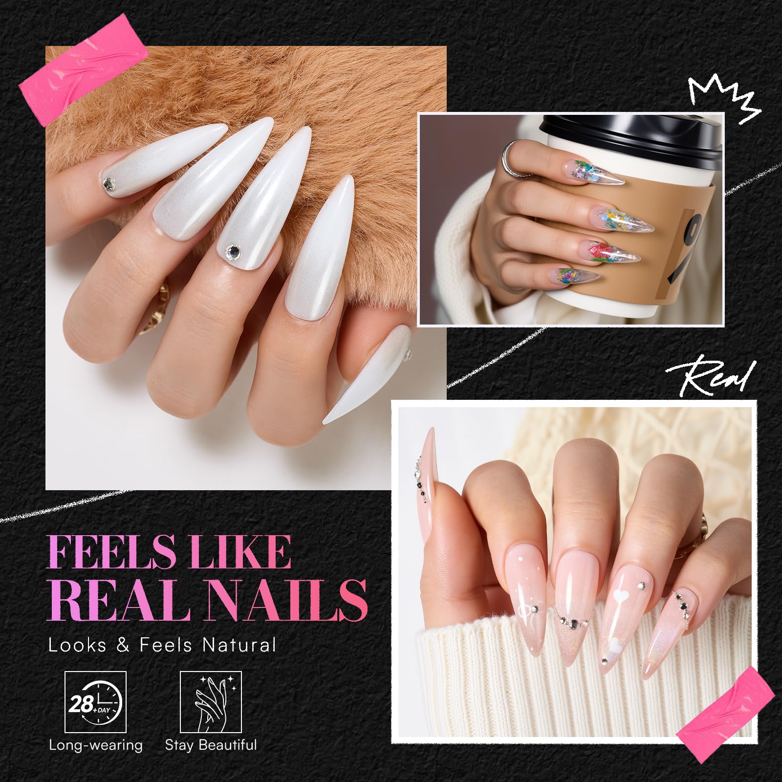 Makartt uñas tips stiletto almendra media cubiertas totales para acabado natural