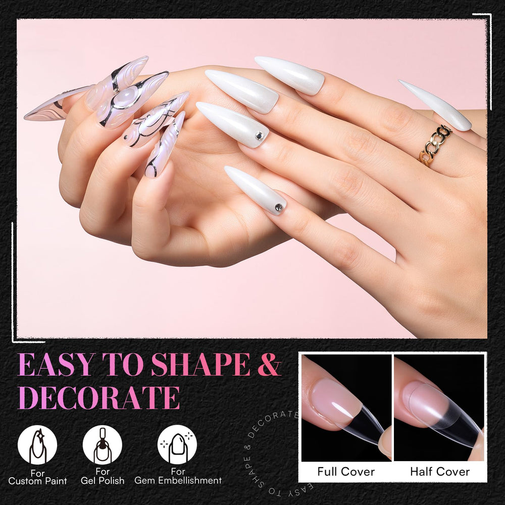 Makartt uñas tips stiletto almendra media PMMA transparente para salud de la uña