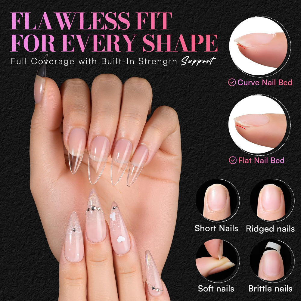 Makartt uñas tips stiletto almendra media sin lijado para aplicación limpia
