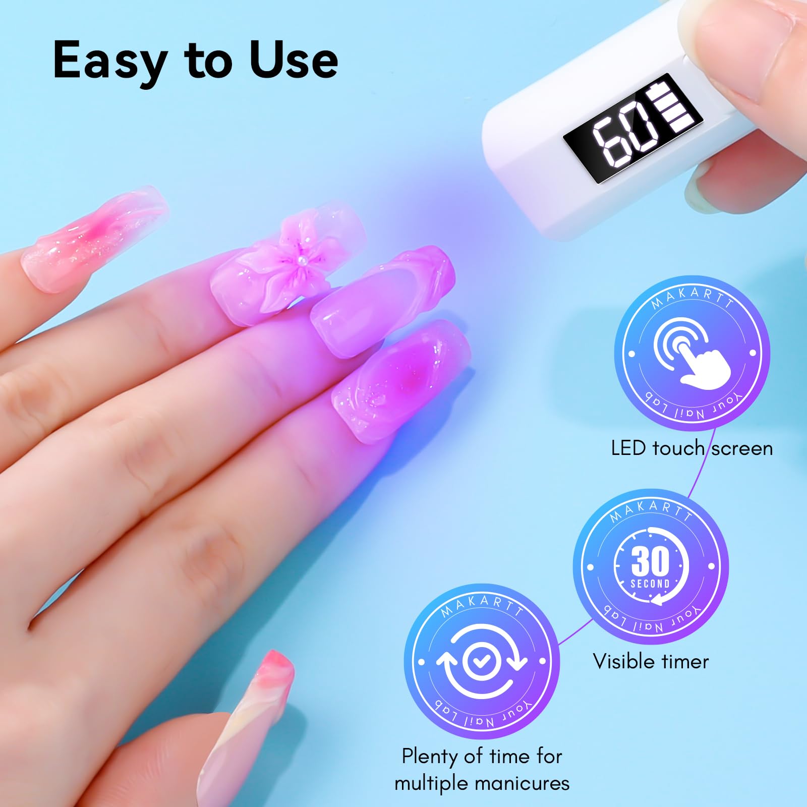 Makartt USB-rechargeable nail lamp offers flexible charging options.