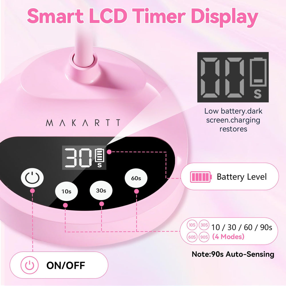 Makartt UV Nail Lamp 360° gooseneck offers full nail coverage.