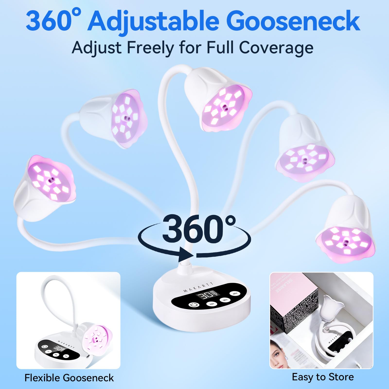 Makartt UV Nail Lamp provides up to 1.5 hours on a full charge.
