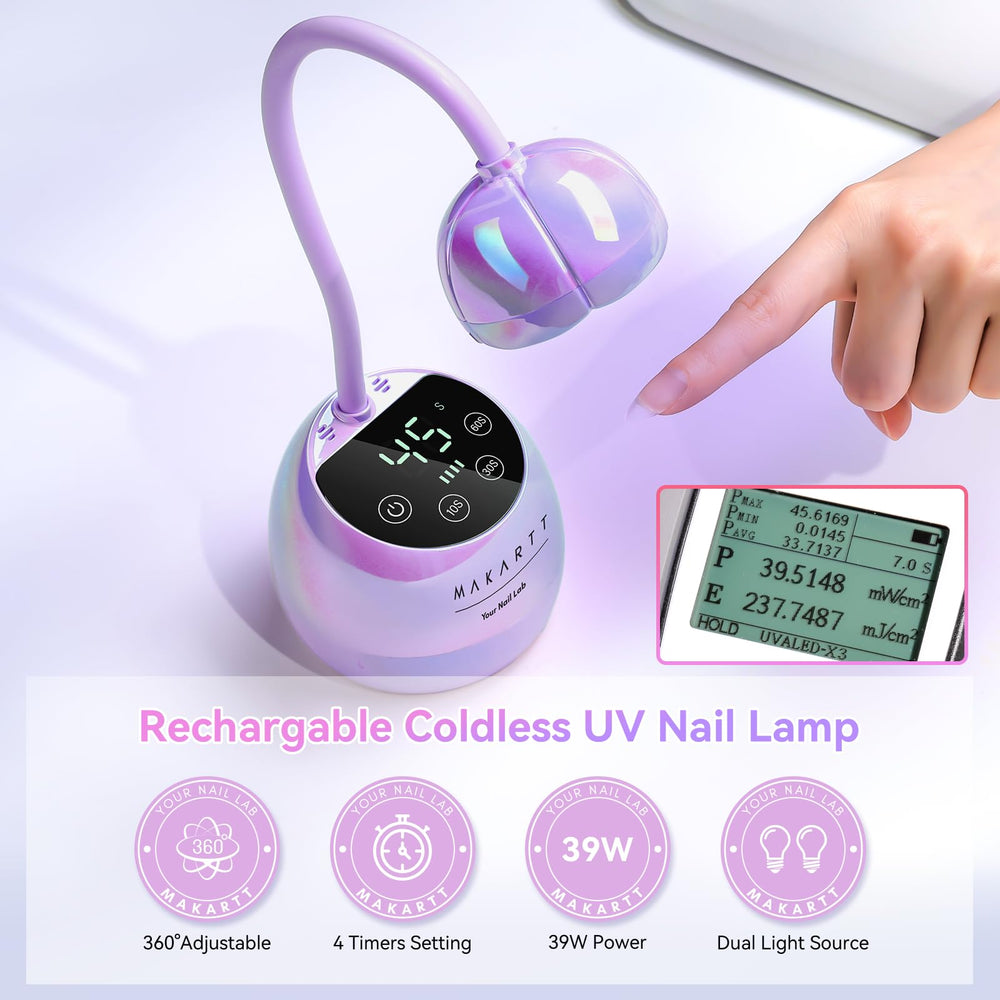 Makartt cordless UV lamp offers full mobility for on-the-go manicures.