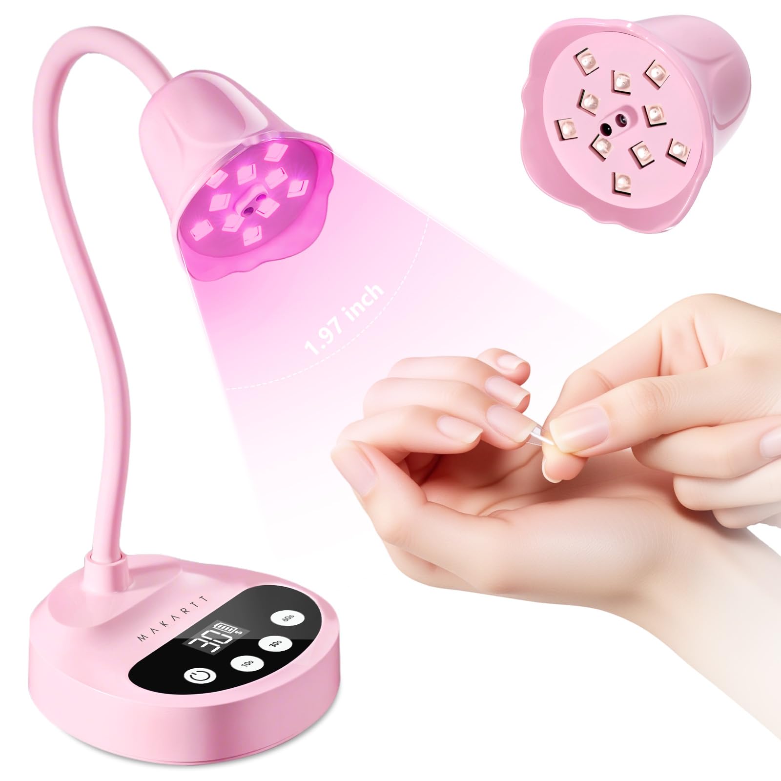 Makartt UV Nail Lamp front view with gooseneck for precise home curing.