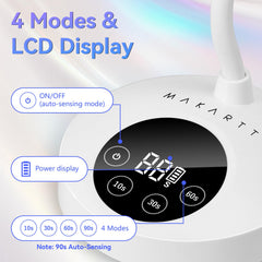 Makartt lamp LCD shows 10/30/60/90s options for precise curing.