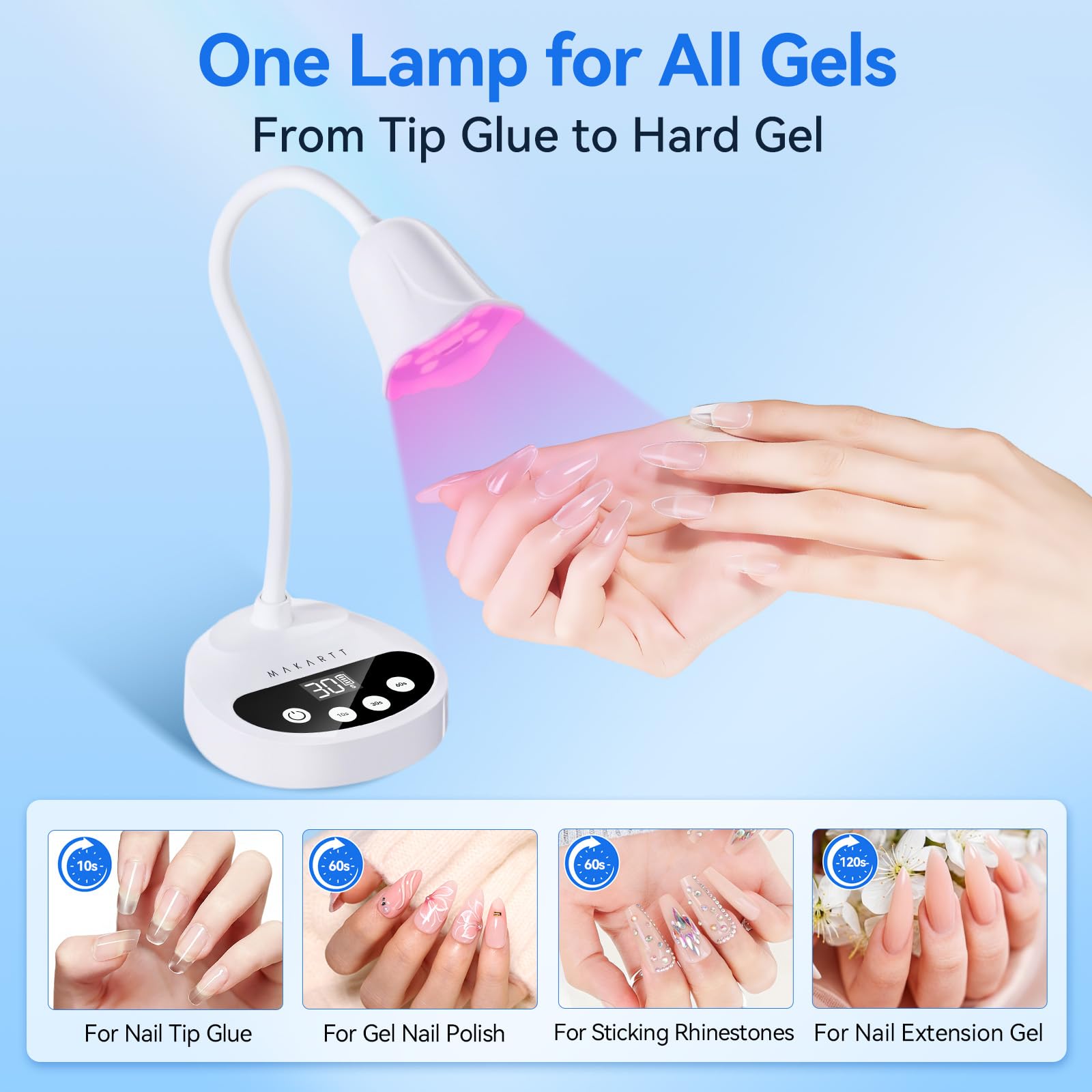 Makartt UV Nail Lamp rechargeable battery enables cordless nail sessions.