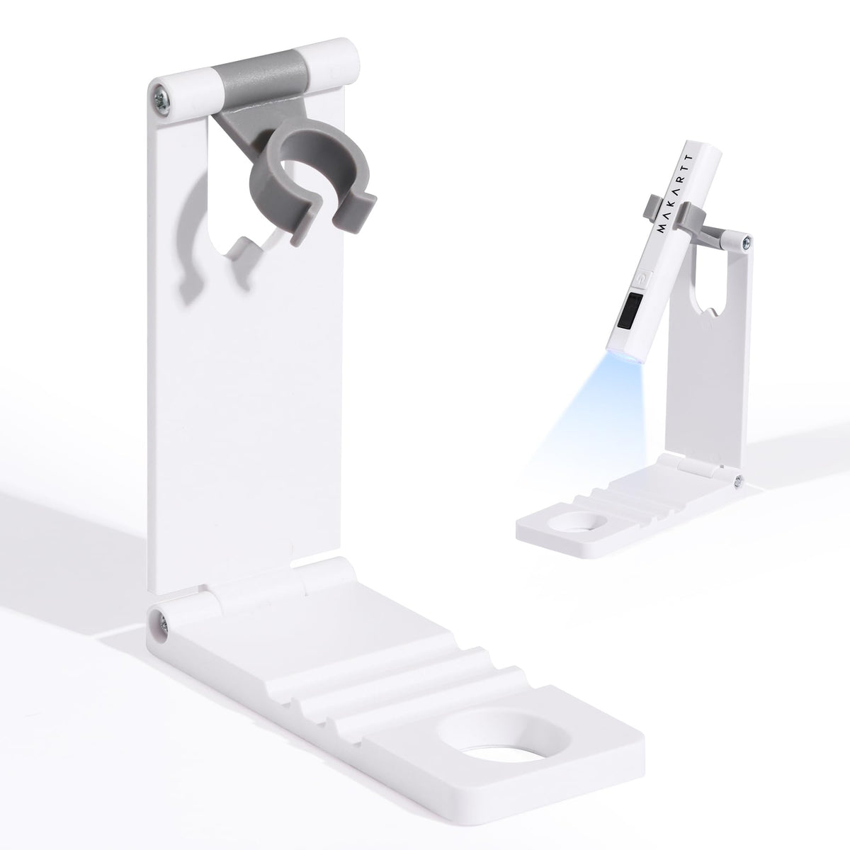 Makartt UV Nail Lamp Stand foldable design enables portable, handsfree curing.