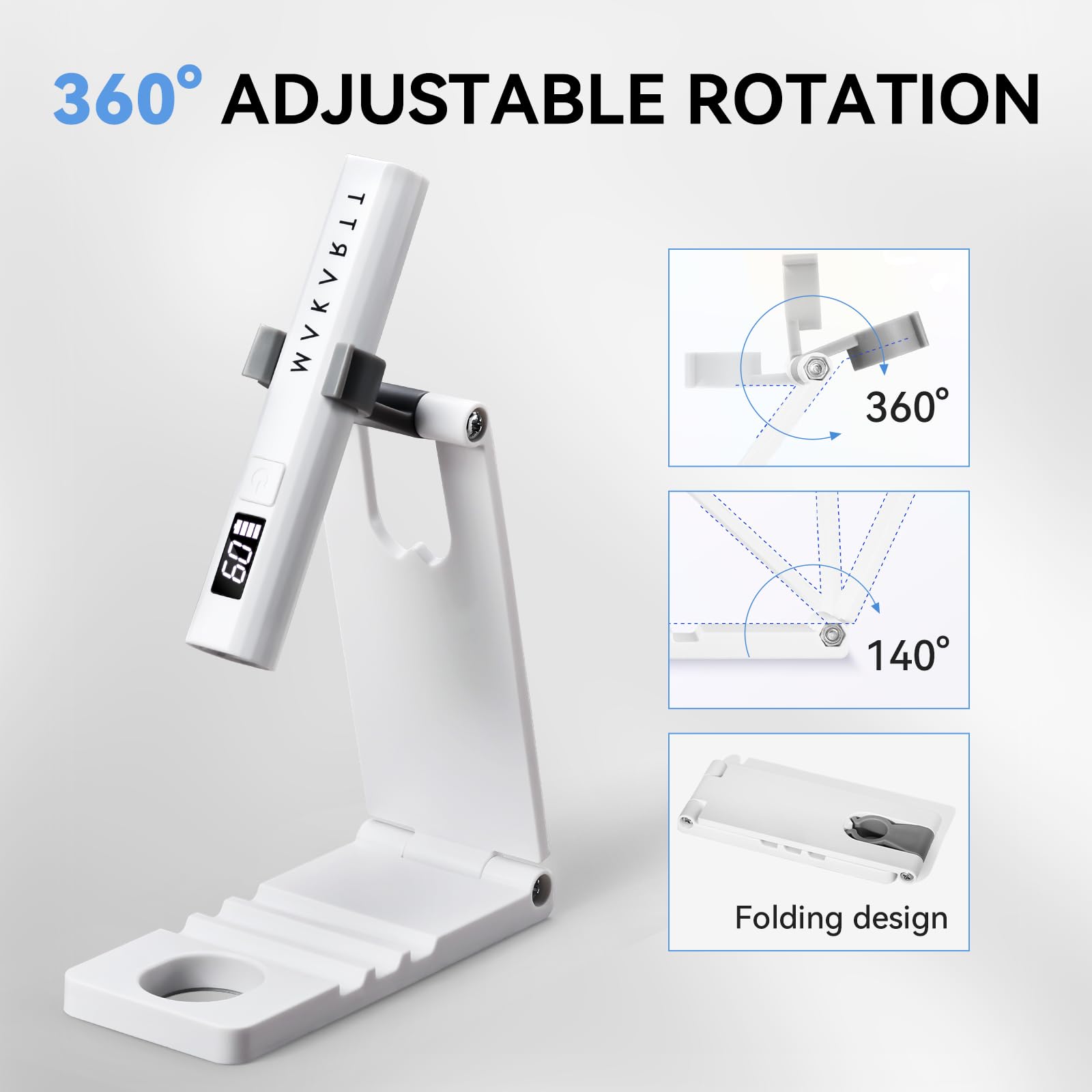 Makartt UV nail lamp with stand doubles as a phone holder during cures.