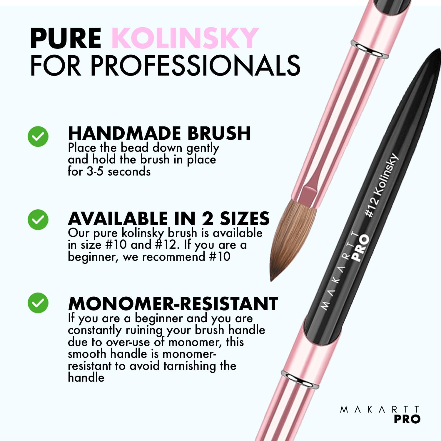 MakarttPro handmade kolinsky brush supports premium performance and long-lasting shape.