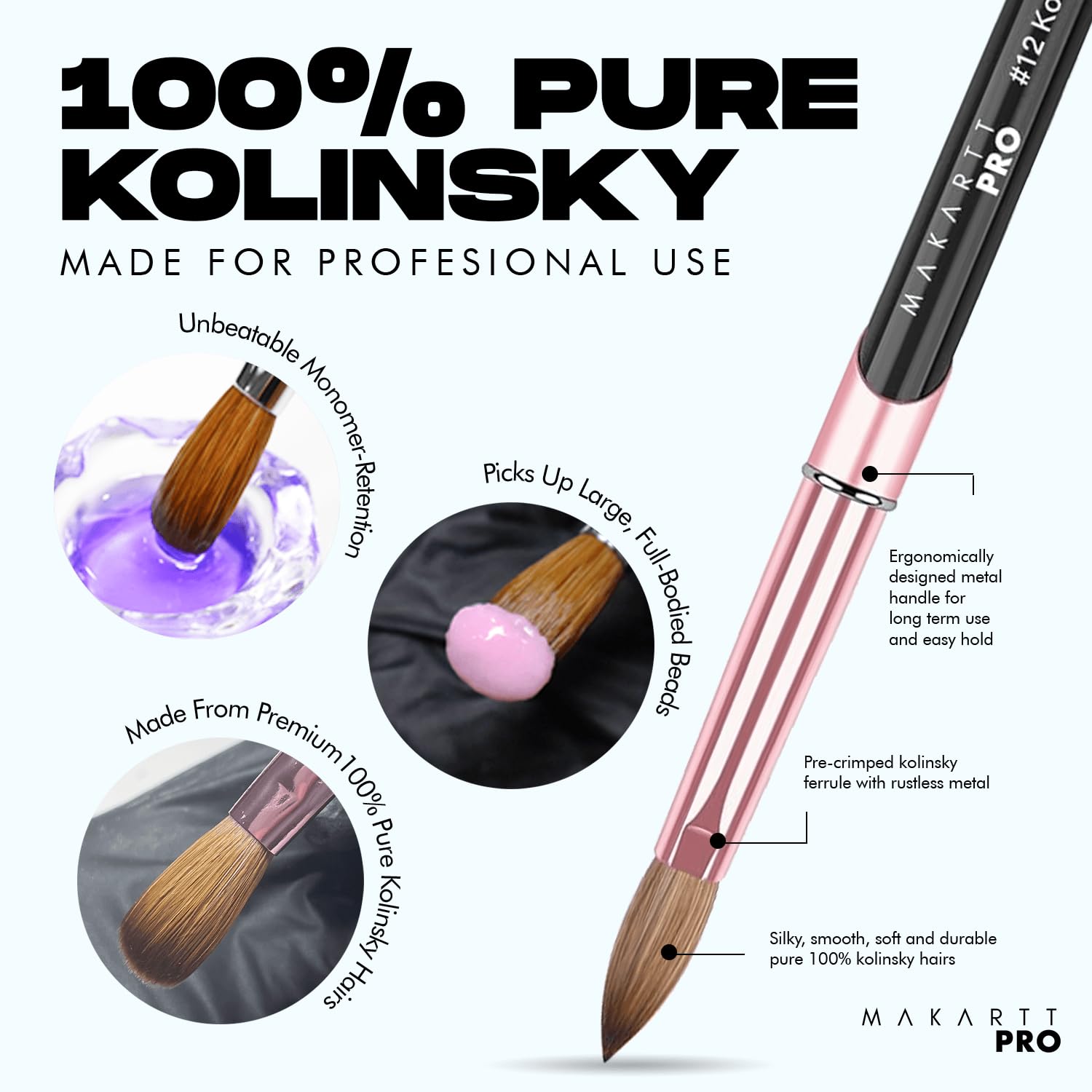 MakarttPro monomer-resistant brush for balanced acrylic beads and precise application.