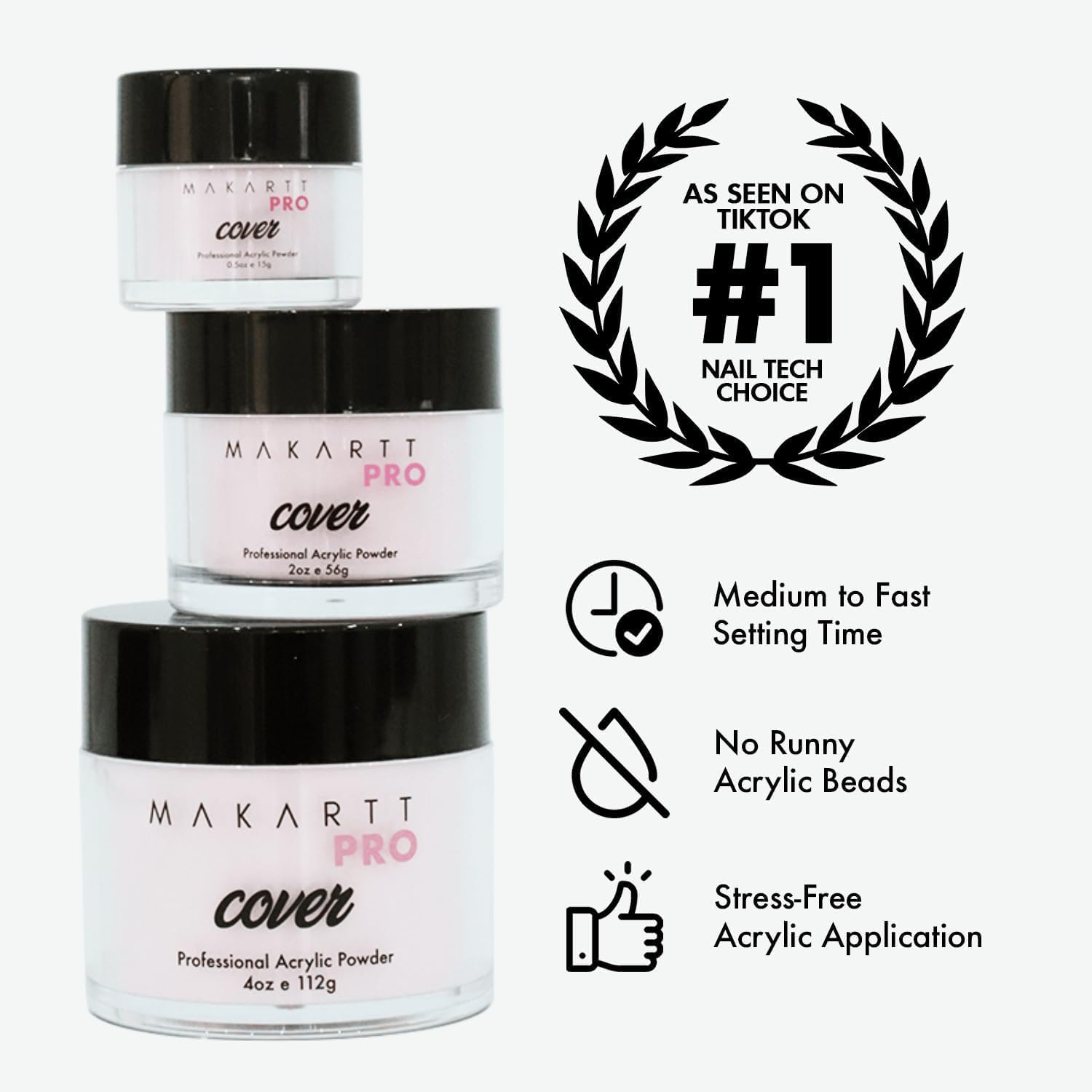 MakarttPro polvo acrílico cobertura rosa pétalo, aplicación fácil y uniforme.