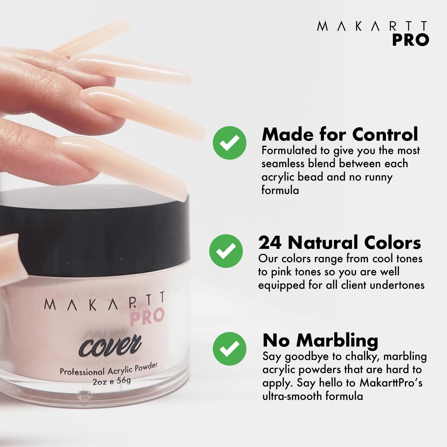 MakarttPro polvo acrílico cobertura rosa pétalo, variedad de tonos para arte de uñas.
