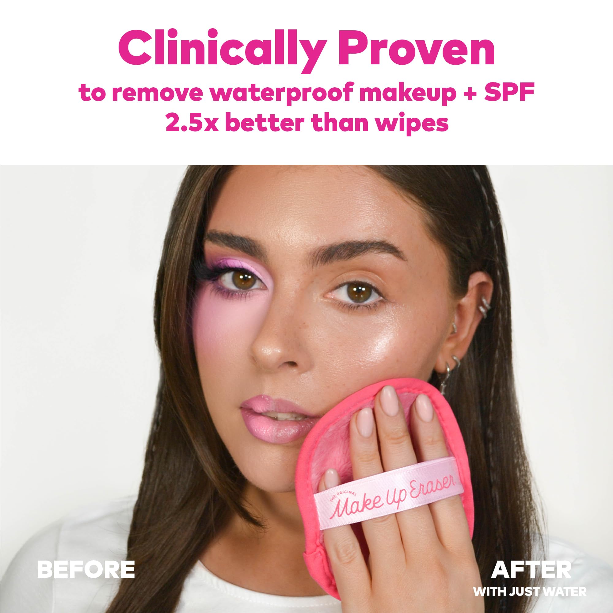 MakeUp Eraser removing waterproof mascara with water-only cleansing.