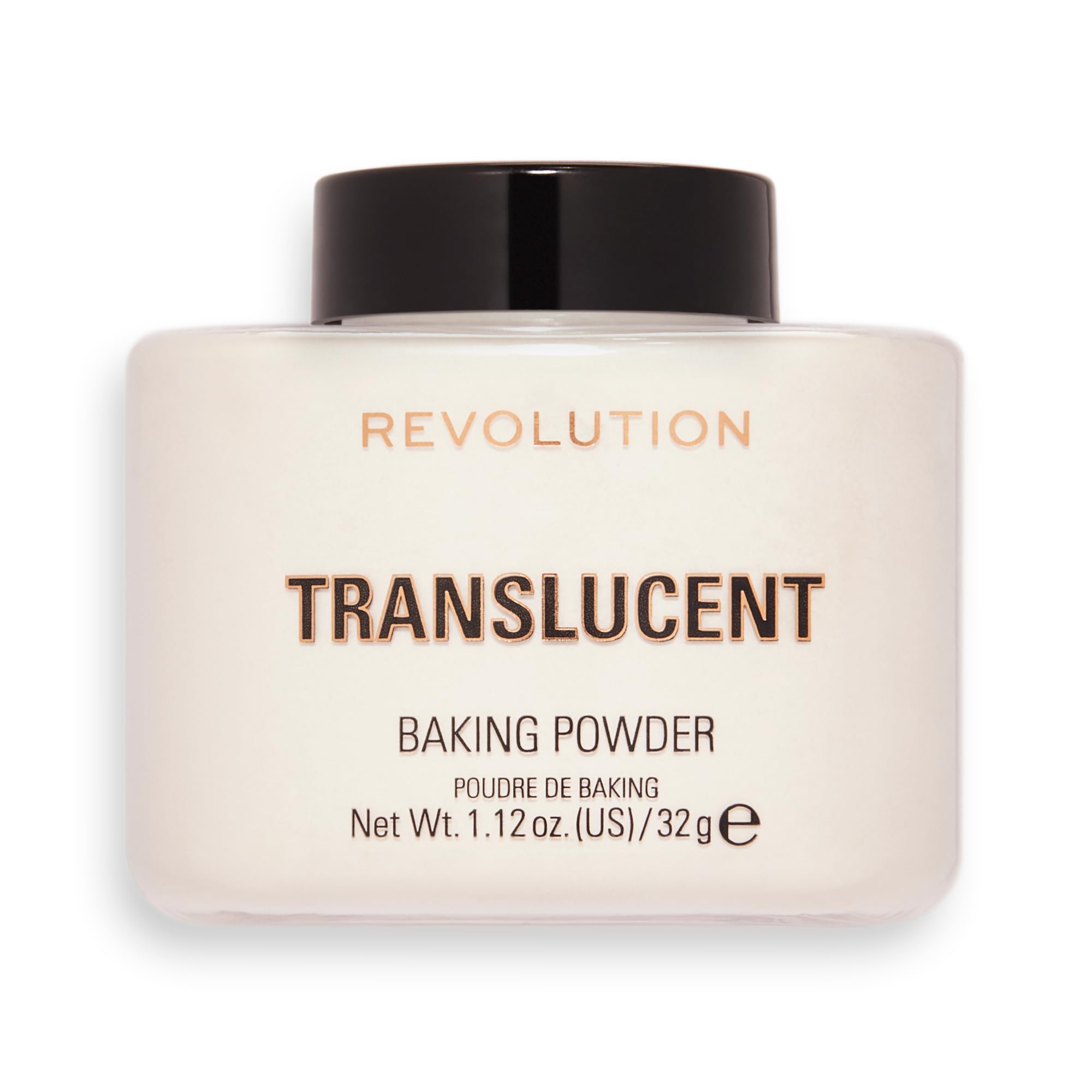 Makeup Revolution polvo-baking-transparente: controla brillo y fija base para acabado uniforme.
