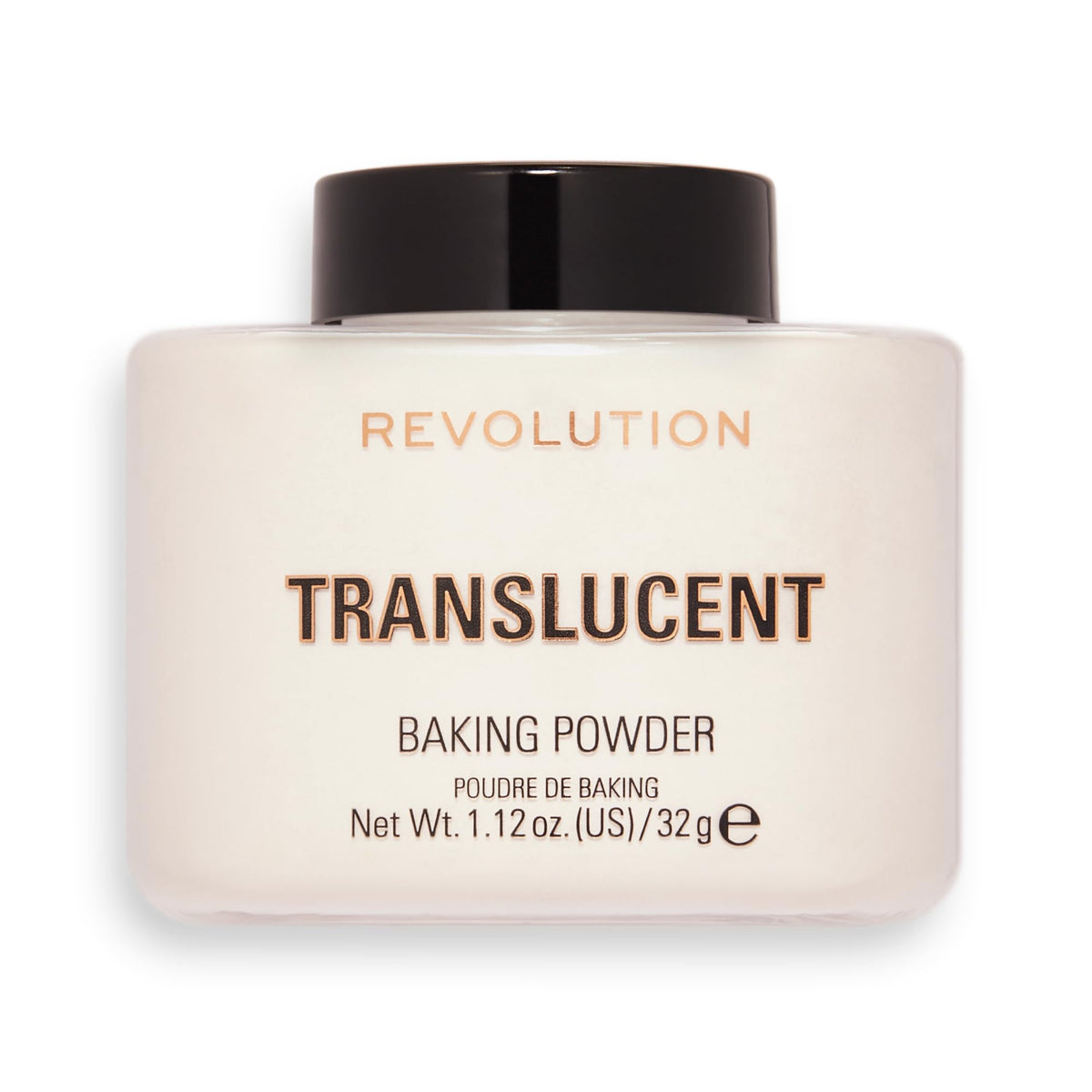 Makeup Revolution polvo-baking-transparente: controla brillo y fija base para acabado uniforme.